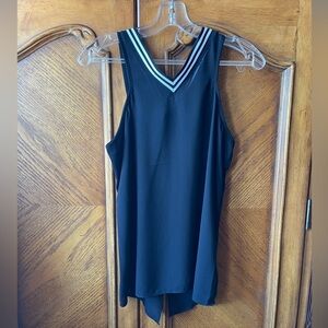 EXPRESS Black V-Neck Tank with White Stripe Trim